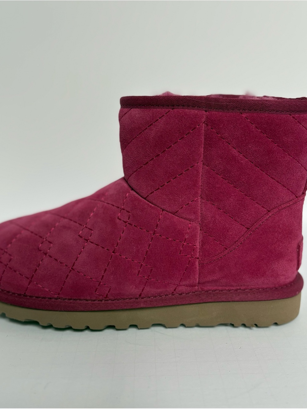 UGG Women's Quilted Raspberry Suede Mini Boot - Size 6 - Picture 8 of 13